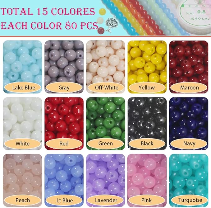 1200PCS Glass Beads 6mm Handcrafted Crystal Smooth Loose Beads Bracelet Making Kit Healing Chakra Beads for DIY Jewelry Making Bracelets & Crafts #30721 GB21-MIXED
