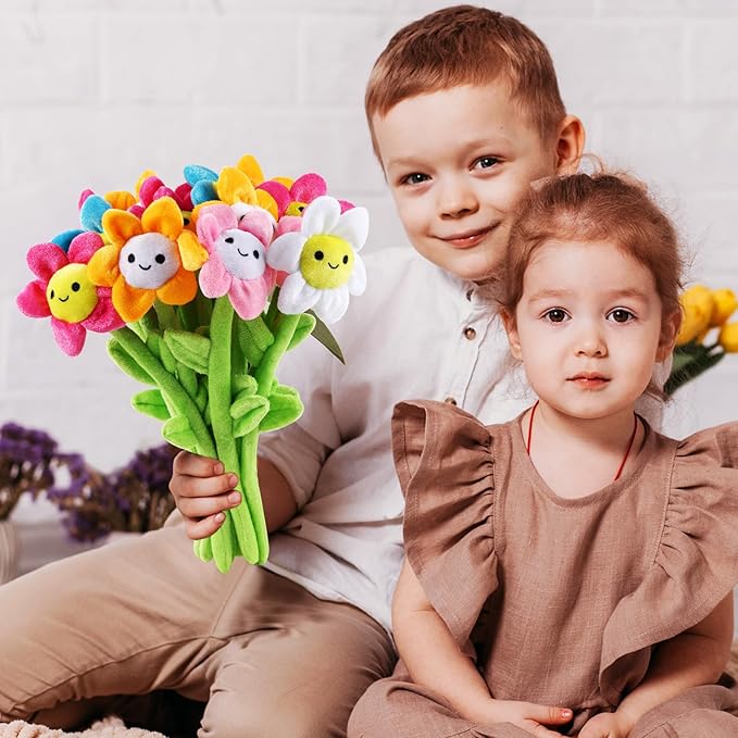 10 Pcs Plush Sunflower Flower Stuffed Bendable Stems Plush Bouquet Toy Soft Rose Flower 12.6 Inch for Christmas Classroom 2025 Mother's Day Valentines Day Girl Girlfriend Wife(10 Pcs Colorful Daisy)