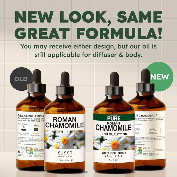 KUKKA Roman Chamomile Essential Oils - 4 Fl Oz - for Hair, Skin, Diffuser, Aromatherapy & DIY Soap Making Scent