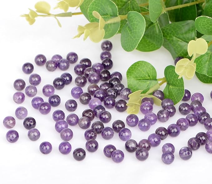 Natural Stone Beads Amethyst Round Genuine Stone Beading Loose Gemstone Hole Size 1mm DIY Charm Smooth Beads for Bracelets Necklaces Earrings 6mm 200pcs (Amethyst 6mm)