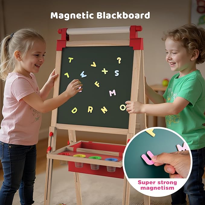 JOYOOSS LED Easel for Kids Ages 4-8 Easels for Toddlers Art Kids Easel Ages 8-12 Light Up Wooden Drawing Easels Magnetic White Board with Paper Roll for Kid LED Dry Erase Board
