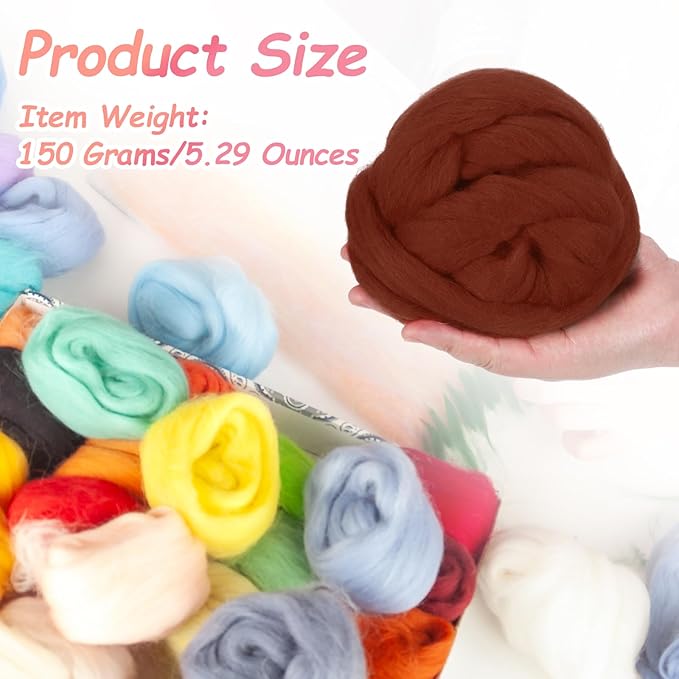 PATIKIL Wool Roving Yarn, 150G/5.3OZ Soft Felting Wool Pure Chunky Roving Yarn Bulk for Needle Felting Knitting Blanket Spinning Weaving DIY Craft, Red Brown