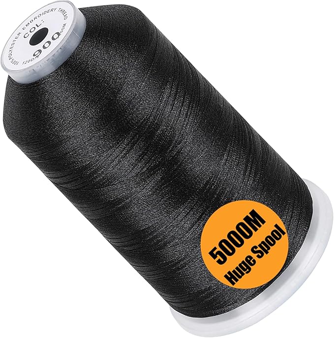 New brothread - Single Huge Spool 5000M Each Polyester Embroidery Machine Thread 40WT for Commercial and Domestic Machines - Black