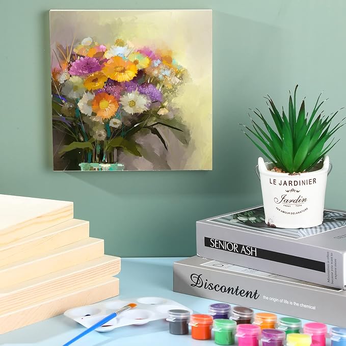 Wood Canvas Boards Unfinished Wooden Panel Boards Paint Pouring Panels for Painting Drawing Home Decor(14 Pieces,4.7 x 4.7, 6 x 6, 8 x 8, 10 x 10, 12 x 12)