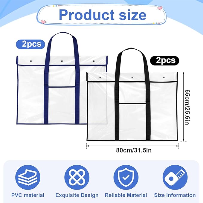 SHENLIU 4 Pack Large Poster Storage Bag, 31.5 ×25.5" Bulletin Board Holder Art Portfolio Container Art PVC Folder with Pocket Transparent Chart Storage Box for Teacher Classroom Organization