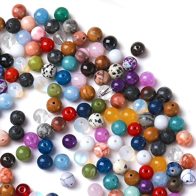 100PCS 8MM Mixed Color Stone Beads Round Loose Spacer Gemstone Beads for Jewelry Making DIY Bracelet Necklace Crystal