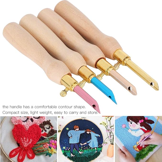 Lavor Punch Needle Supplies 10×6×2 4pcs Portable Punch Needle Knitting Embroidery Pen Wooden Handle for Sewing Felting DIY Craft Handwork