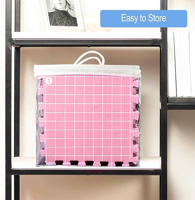 MEVOME Blocking Mats for Knitting 200 T-pins 100 Locking Stitch Markers, Extra Thick Block Boards Crochet Projects Grid Lines Needlepoint Knit Crocheting, 9 Foam Interlocking Mat Storage Bag (Pink)