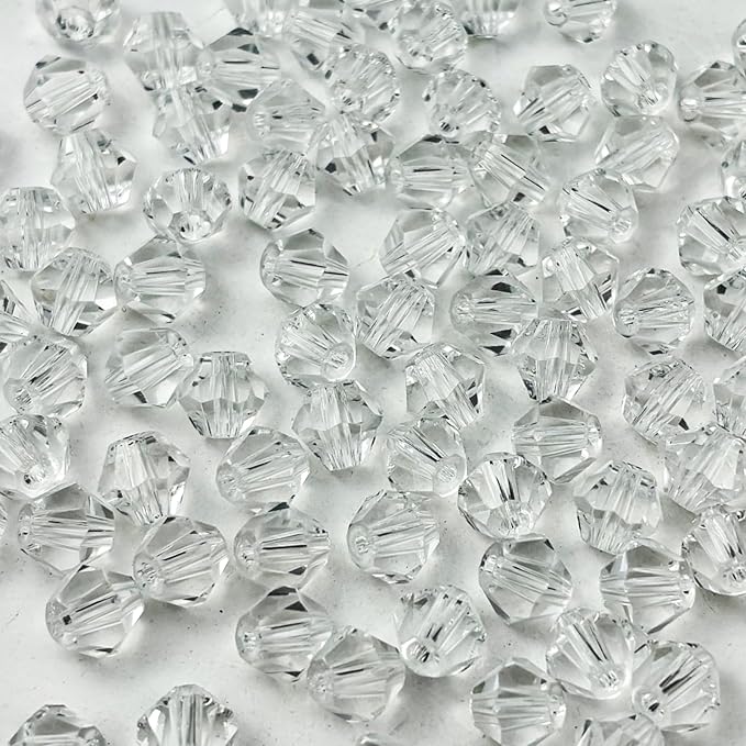 500pcs 3mm Bicone Glass Crystal Beads for Jewelry Making, Faceted Bicone Glass Spacer Beads for Bracelet Earring Necklace DIY Craft(Transparent)