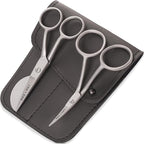 Small Embroidery 4.5 Inch Scissors Set of 2 Kit - Mini Double Bend Offset Duckbill and Double Bend Long Applique Needlepoint Blade with Pouch Sleeve (Satin)