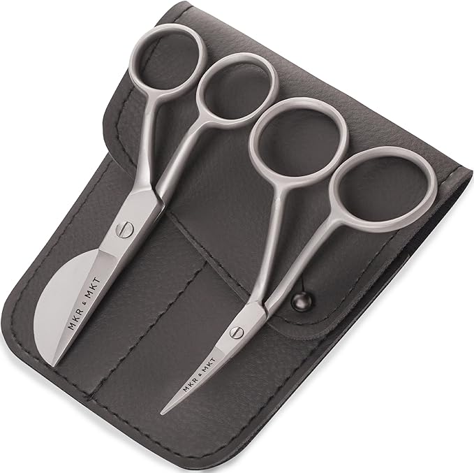 Small Embroidery 4.5 Inch Scissors Set of 2 Kit - Mini Double Bend Offset Duckbill and Double Bend Long Applique Needlepoint Blade with Pouch Sleeve (Satin)