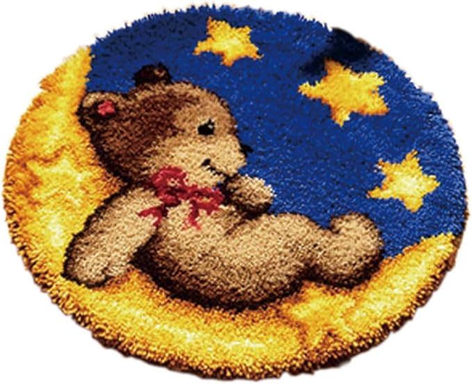 kingsea Latch Hook Kits for Adults, Color Printed Rug Latch Hook Kits for Teen, DIY Needle Craft Shaggy Rug for Home Decoration (20"X 20") - Bear