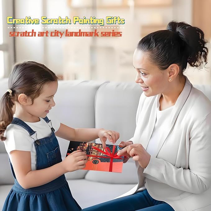 Scratch Art for Adults-Laser Scratch Painting Craft Kit (8 Sheets 16x11 in)|Foil Engraving Art Set|Stress Relief Gift for Travel Lovers,Craft Lovers|Creative Scratch Art Home Decor(Europe Series)