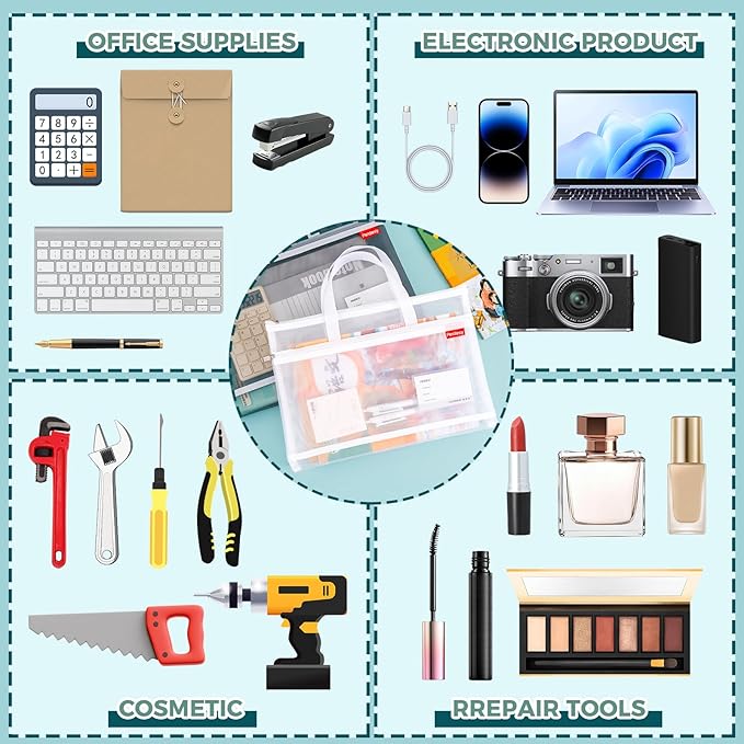 Pendancy Mesh Zipper Pouch A3 Size, Large Double Pocket Lightweight Nylon Transparent File Bag with Handle, 13x17 in Foldable Document Storage for Puzzle Project/Cross Stitch/Travel/Office (White)