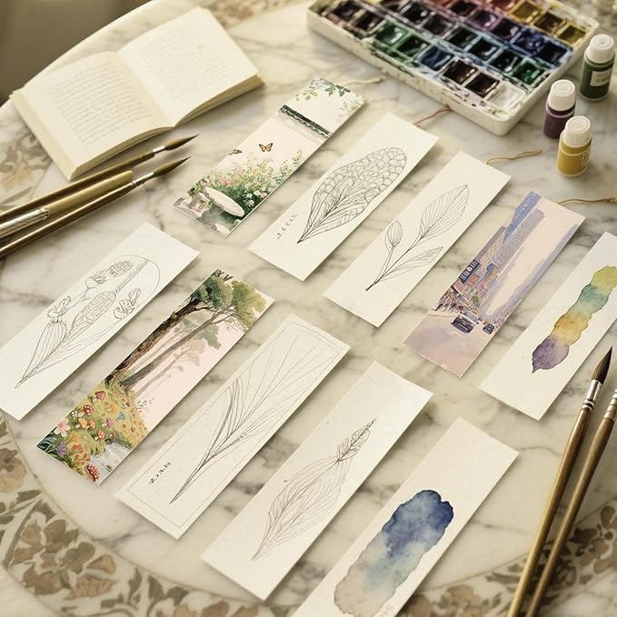 50 PCS Watercolor Paper Blank Bookmarks 1.9" x 7.8", 100% Cotton 140lb/300gsm Watercolor Paper Cards for DIY Classroom and Gifts Tags