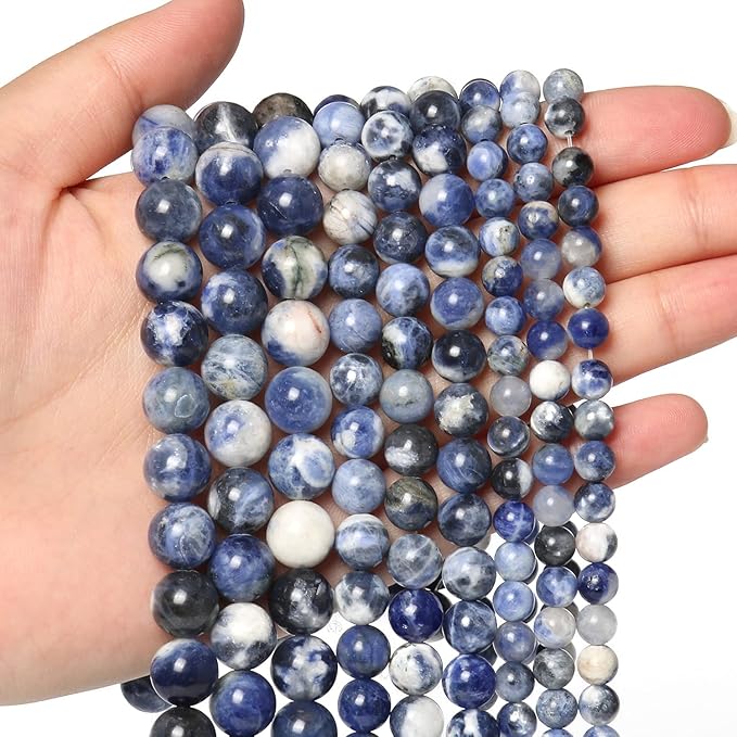60pcs 6mm Natural Stone Beads White Blue Sodalite Beads Energy Crystal Power Gemstone for Jewelry Making, DIY Bracelet Necklace