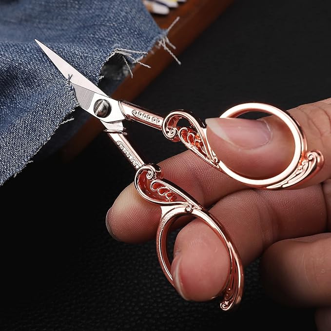 Embroidery Scissors, Small Precision Sewing Scissor Sharp Pointed Tip Detail Shears for Craft Art Needlework Threading Cutting, 4.5in Rose Gold Vintage Style