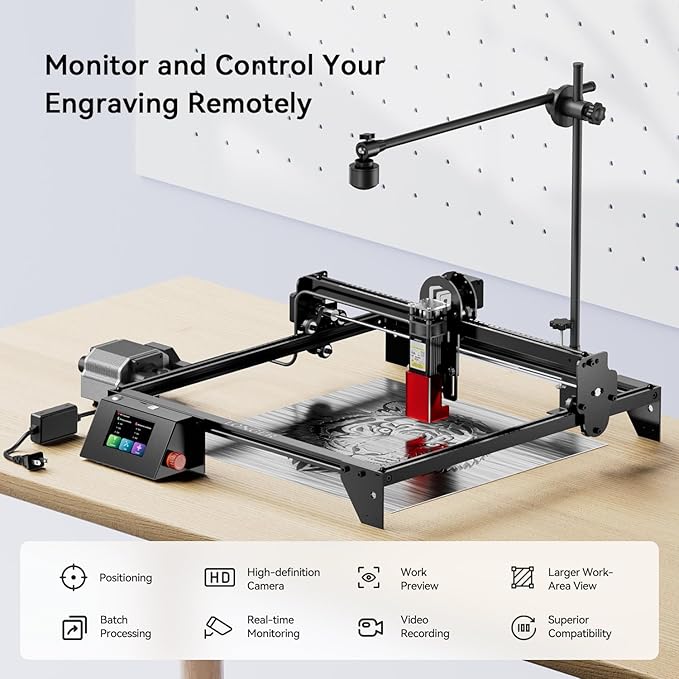 LONGER RAY5 5W Laser Engraver with Air Assist & LightBurn Camera, Auto Positioning & Capture, High-Precision Laser Cutter for Wood, Metal, Acrylic, Tumblers & Cylindrical Objects
