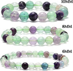 NCB 100Pcs 8mm Natural Stone Gemstone Round Loose Stone Spacer Energy Healing Beads with Free Crystal Stretch Cord for Jewelry Making (Colorful Fluorite, 100Beads)