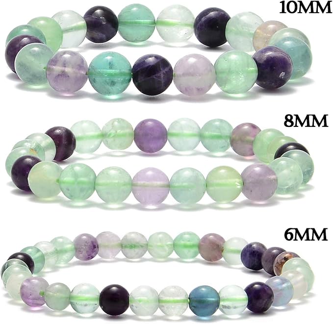 NCB 100pcs Original Natural Stone Beads Gemstone Round Loose Beads 6mm 8mm 10mm (Colorful Fluorite, 10mm 100Beads)