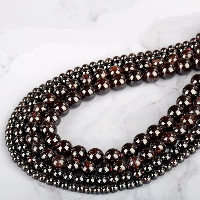 Natural Stone Beads Garnet Round Genuine Stone Beading Loose Gemstone Hole Size 1mm DIY Charm Smooth Beads for Bracelets Necklaces Earrings 6mm 200pcs (Garnet 6mm)