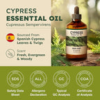 KUKKA Cypress Essential Oils - 4 Fl Oz - for Hair, Skin, Diffuser, Aromatherapy & DIY Soap Making Scent