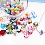 100 PCS Assorted European Beads with Copper Core Big Hole Glass Spacer No Copper Core Lampwork Colorful Beads Rhinestone Craft Beads for DIY Charm Bracelet Jewelry Making (Magnetic White Water Mark)