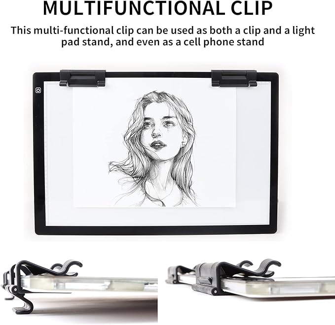 A2 Light Pad Super Thin 7mm Portable Stepless Dimmable Brightness Large Light Box Copy Board for Diamond Painting Weeding Vinyl with 2 Multi-Functional Clips 12V 2A Adapter (23.7''x15.8'')