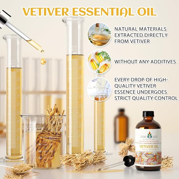 EVOKE OCCU Pure & Natural Vetiver Essential Oil for Skin, DIY, Candle and Soap Making - 4 Fl Oz