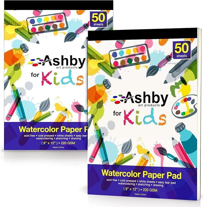 100 Sheets - Watercolor Paper Pads (9"x12") - Premium Thick Pages (220 GSM) - Also Great for Drawing, Finger Painting & Sketching; Easy Tear Design - Natural White; Water Color Paper/Watercolor Pads