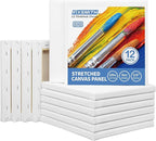 FIXSMITH Stretched White Blank Canvas- 8x8 Inch,Bulk Pack of 12,Primed,100% Cotton,5/8 Inch Profile of Super Value Pack for Acrylics,Oils & Other Painting Media.