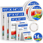 Stretched Canvas - 4x4, 5x7, 8x10, 9x12, 11x14 and Round Canvas 8x8, 10x10 (2 of Each) Total 14 Canvas Pack - 100% Cotton Blank Canvases for Oils Acrylics and Pouring