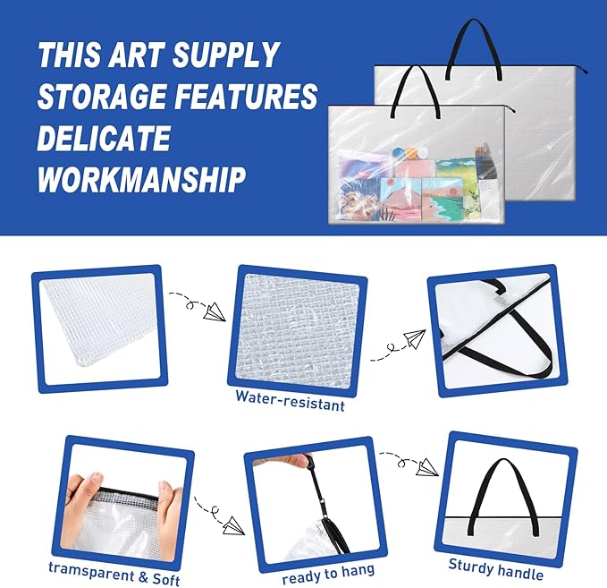 Tenceur 2 Pcs Art Portfolio Case 24 x 36 and 48 x 36 Inch Large Poster Storage Bag PVC Art Portfolio Container with Zipper and Handle Bulletin Board Clear Storage Folder for Artwork