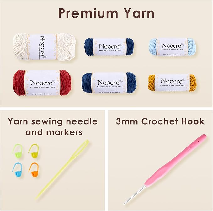 Noocro Crochet Kit Granny Square Tissue Holder, Complete DIY Kit with Detailed Instructions, Video Tutorials, for Beginners or Intermediate and Advanced Crocheters