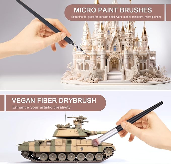 Yoseng Drybrush Set with Miniature Paint Brushes-10 Pc Premium Art Paintbrush Set for Tabletop & Wargames Miniatures,Citadel,Figurine, 40k,Ideal for Detailing - 10 Different Size