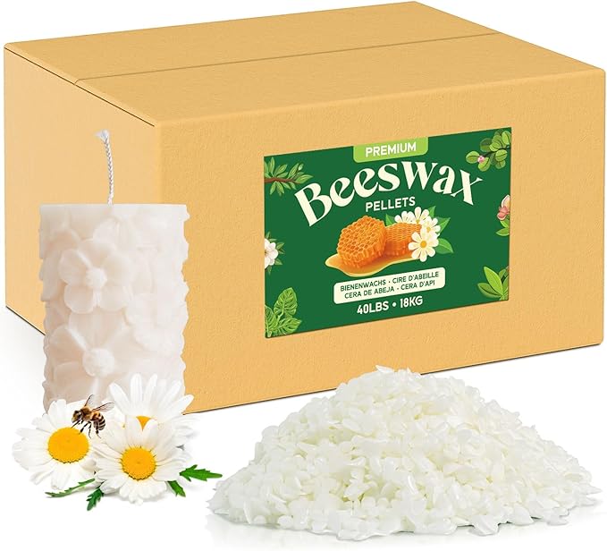 NORVENCE Beeswax Pellets 40LB, Pure & Natural WhiteBeeswax for Candle Making, DIY Skin Care, Lip Balm, Soap, Lotion, Creams & Wood Polishing – 40LB