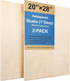 Falling in Art Unfinished Birch Wood Panels Kit for Painting, Wooden Canvas 2 Pack of 20 x28 Studio 1" Deep, Cradle Boards for Pouring, Art, Crafts, Burning and More