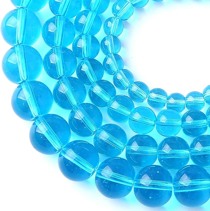 12MM Lake Blue Glass Beads Natural Gemstone Round Loose Stone Beads for Jewelry and Bracelets Making 32pcs 15"