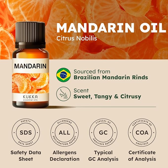 KUKKA Mandarin Essential Oils - 0.34 Fl Oz - for Hair, Skin, Diffuser, Aromatherapy & DIY Soap Making Scent