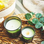 Thick Candle Jars for Making Candles 12 Pcs, 7 OZ Empty Jars with Wood Lids for Candle Making, Sample Container, Clear Green