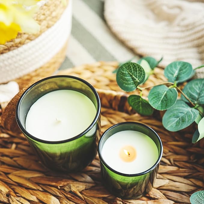 Thick Candle Jars for Making Candles 12 Pcs, 7 OZ Empty Jars with Wood Lids for Candle Making, Sample Container, Clear Green