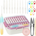 10-Size Interchangeable Crochet Hook Set – Ergonomic Jelly-Grip Handle, Extra Long, 15pcs Pre-Included Accessories, Portable Case