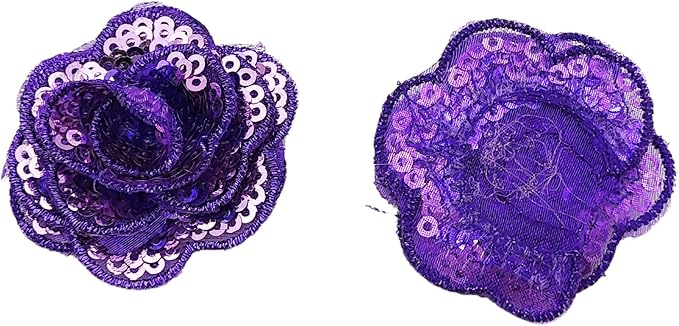 5 PC Rose Flower Sequins Lace Embroidery Patch Applique Trim Wedding Dress DIY Sewing Craft Clothes Applique, 1.6 Inch, Purple