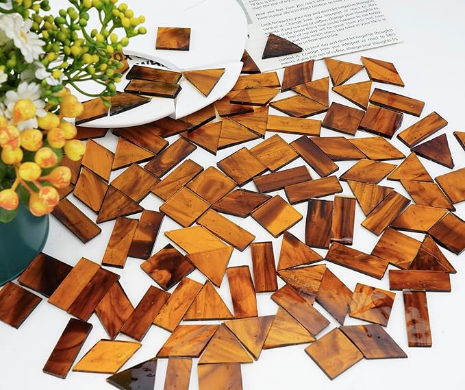 200g Transparent Mosaic Glass Tiles, Large Cathedral Stained Glass Tiles for DIY Mosaic Craft Supplies, 4 Shapes Mosaic Pieces for Home Decor, Autumn