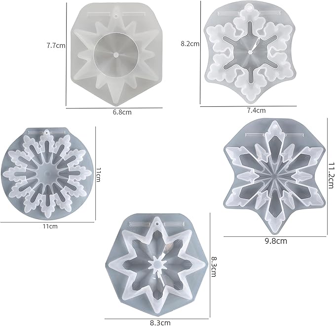 5 Pack Snowflake Molds Snowflake Resin Mold - Resin Casting Silicone Molds for Home Decor & Candle Making Wave Spiral Mold