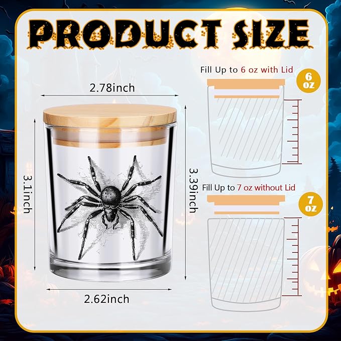 Ziliny 10 Pcs Halloween Horror Glass Candle Jars Empty Containers Bulk 7 oz Halloween Glass Jars with Cork Lids Tins for Holiday Candle Making Storing Biscuits Tea Party Favors Decorations