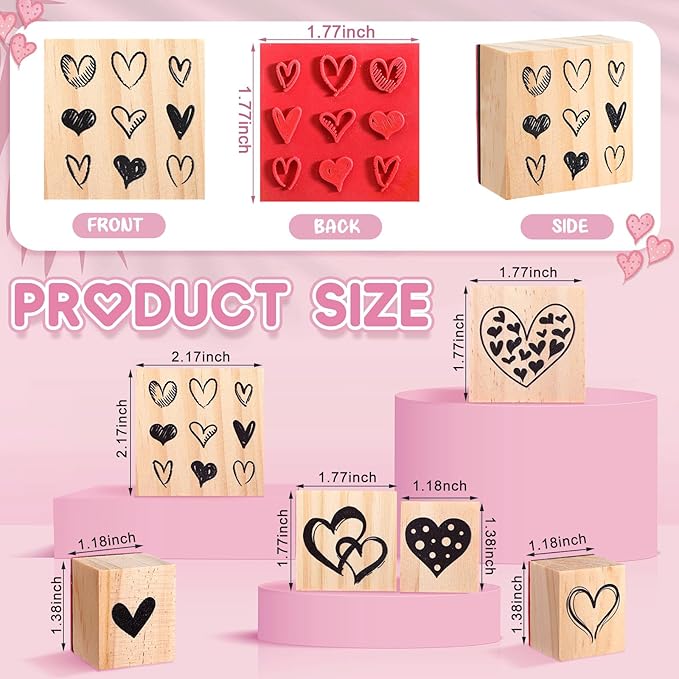Watersay 6 Pcs Valentine Rubber Stamp Set Happy Valentine Day Wooden Rubber Stamp Vintage Art Print for Crafting Love Heart Pattern and DIY Scrapbooking Card Making Hand Book (Patter)