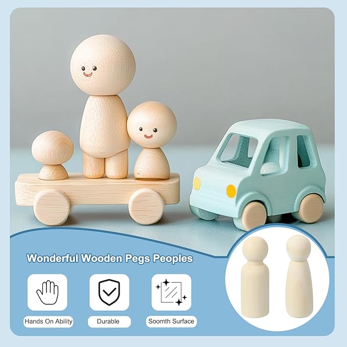 PATIKIL 2.95" Height Wooden Pegs Dolls, 52Pcs Wood Pegs People Dolls Unfinished Bodies Natural Wood Figures for Painting DIY Crafts Arts Graffiti