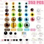 CSCHENGO 8-20mm 253 PCS Amigurum Safety Eyes for Crochet Animals, 3D Glitter Glass Eyes for Crafts Kit with Noses/Glasses/Leather Tags,Doll Crochet DIY Crafts Stuffed Animals Toy Making Supplies