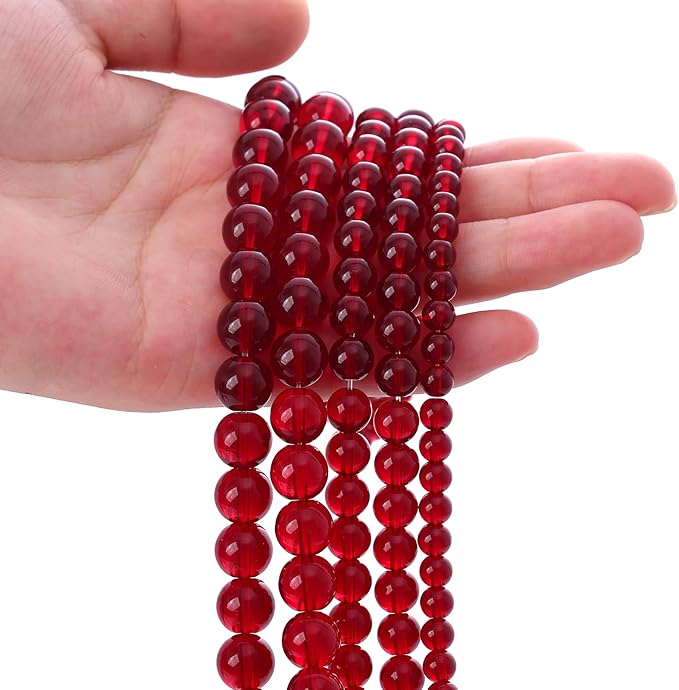 Smooth Garnet Red Glass Crystal Round Loose BeadsFor Jewelry Making DIY Bracelet Necklace Accessories 8mm 51pcs 15" Strand (Garnet Red Glass, 8mm)